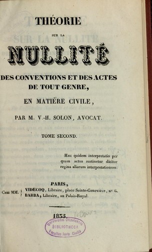 Cover for Théorie sur la nullité des conventions et des actes de tout genre, en matière civile