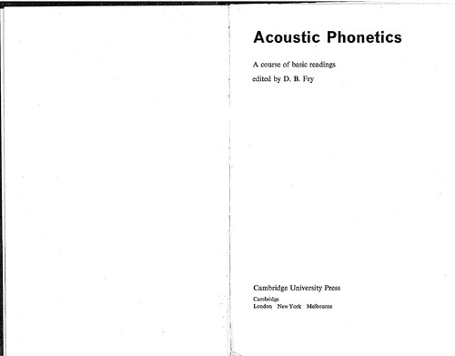 Cover for Acoustic Phonetics