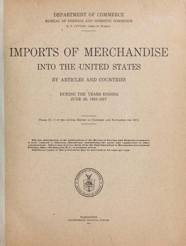 Cover for Imports of merchandise into the United States by articles and countries during the years ending June 30, 1913-1917