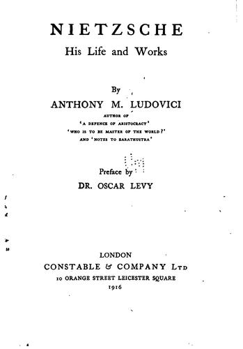Cover for Nietzsche, His Life and Works