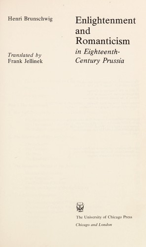 Cover for Enlightenment and romanticism in eighteenth-century Prussia
