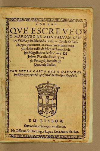 Cover for Cartas que escreueo o Marquez de Montaluam sendo Visorey do Estado do Brasil