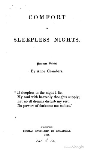 Cover for Comfort In Sleepless Nights: Passages Selected by A. Chambers