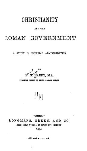Cover for Christianity and the Roman Government: A Study in Imperial Administration