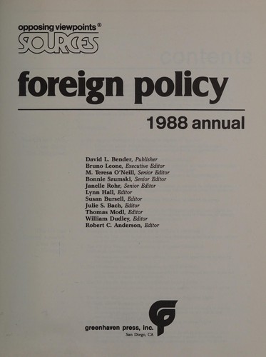 Cover for Foreign Policy 1988 Annual Opposing Viewpoint (Opposing Viewpoints Sources)