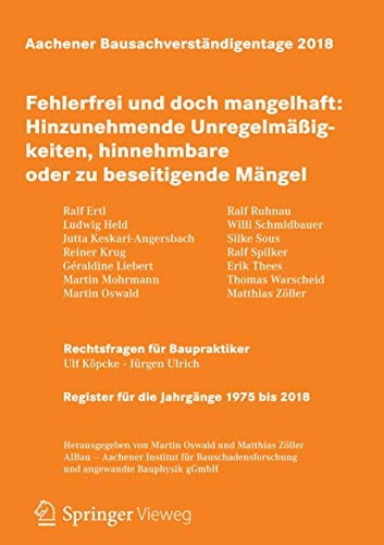Cover for Aachener Bausachverständigentage 2018 : Fehlerfrei und doch mangelhaft