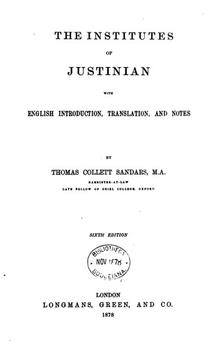 Cover for The Institutes of Justinian: With English Introduction, Translation, and Notes