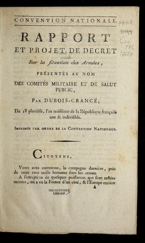 Cover for Rapport et projet de de cret sur la situation des arme es