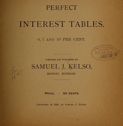 Cover for Perfect interest tables. 6, 7 and 10 per cent