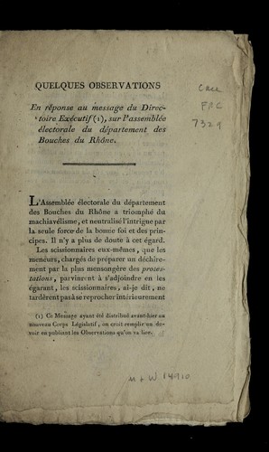 Cover for Quelques observations
