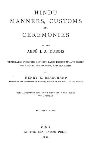 Cover for Hindu manners, customs and ceremonies