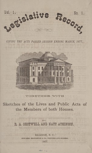Cover for Legislative record, giving the acts passed session ending March, 1877.