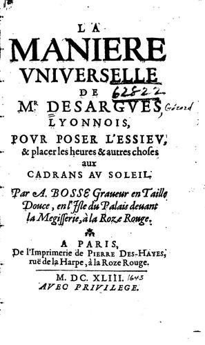 Cover for La manière vniverselle de Mr. Desargves, Lyonnois