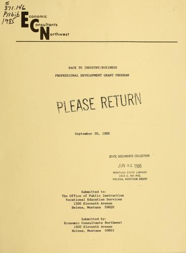 Cover for Back to industry/business professional development grant program
