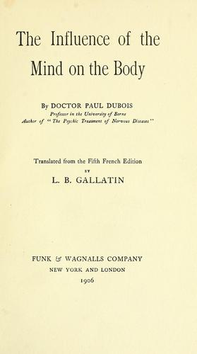 Cover for The influence of the mind on the body