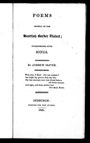 Cover for Poems chiefly in the Scottish border dialect