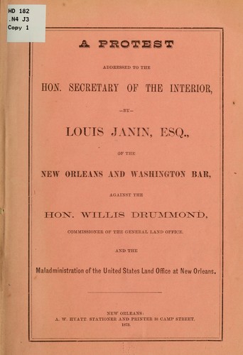 Cover for A protest addressed to the Hon. Secretary of the interior