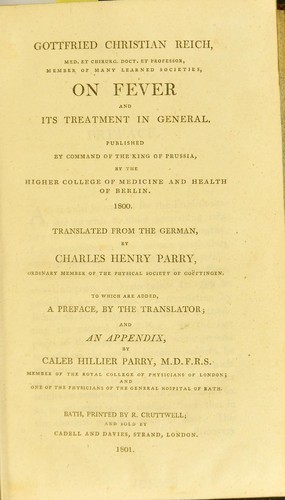 Cover for On fever and its treatment in general : published by command of the King of Prussia, by the Higher College of Medicine and Health of Berlin, 1800