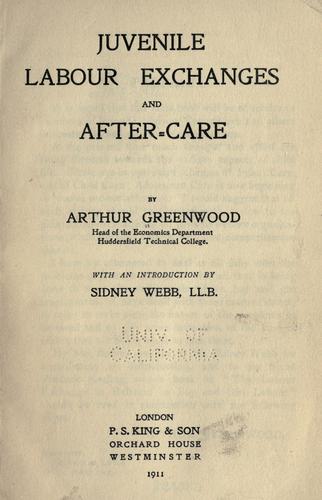 Cover for Juvenile labour exchanges and after-care