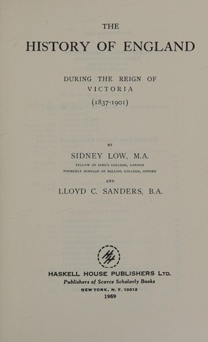 Cover for The history of England during the reign of Victoria, 1837-1901