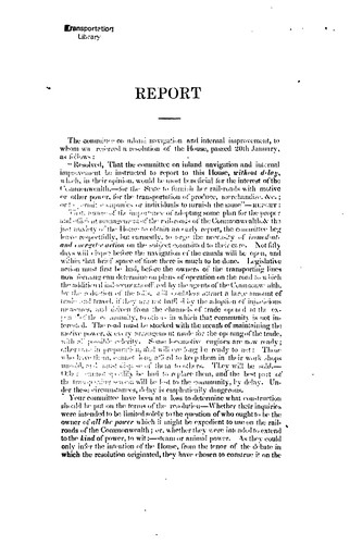 Cover for Report of the Committee on Inland Navigation and Internal Improvement, Relative to the Use of ...