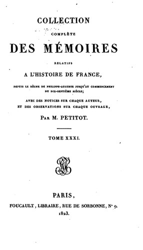 Cover for Collection des memoires relatifs a l'histoire de France