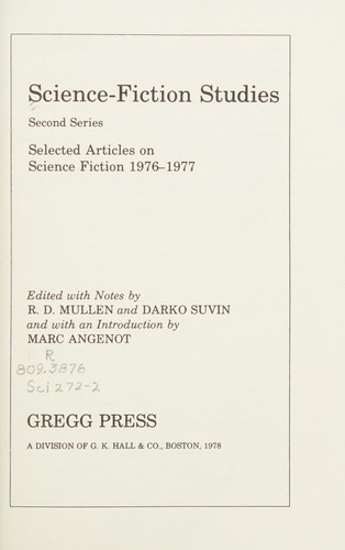 Cover for Science-fiction studies, second series