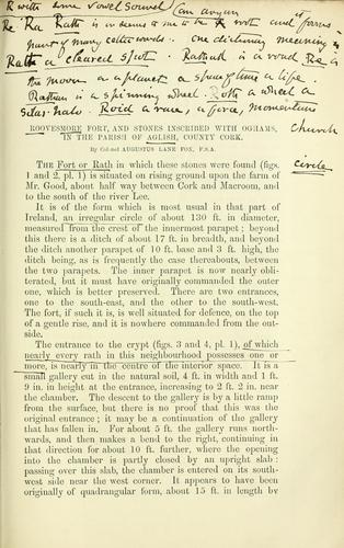 Cover for Roovesmore Fort, and stones inscribed with Oghams, in the parish of Aglish, County Cork