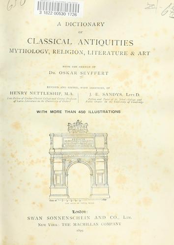 Cover for A dictionary of classical antiquities