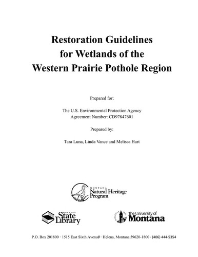 Cover for Restoration guidelines for wetlands of the western Prairie Pothole Region
