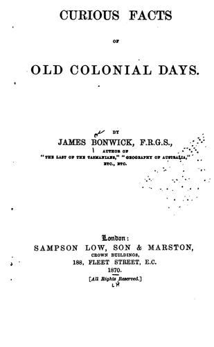 Cover for Curious Facts of Old Colonial Days