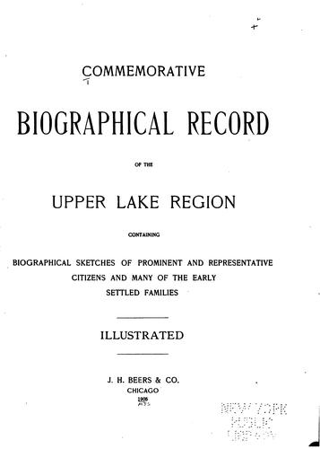 Cover for Commemorative biographical record of the upper lake region