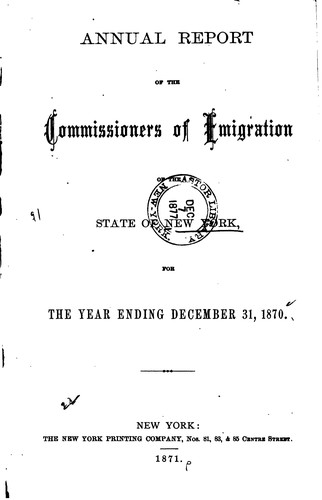 Cover for Annual Report of the Commissioners of Emigration of the State of New York, for the Year Ending ...