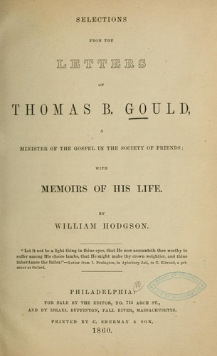 Cover for Selections from the letters of Thomas B. Gould...