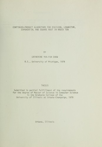 Cover for Continued-product algorithms for division, logarithm, exponential and square root in radix ten