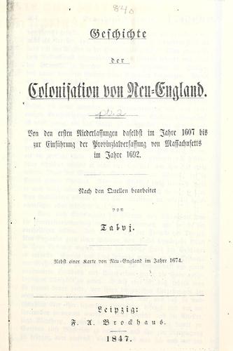 Cover for Geschichte der Colonisation von New-England.