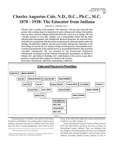 Cover for Charles Augustus Cale, N.D., D.C., Ph.C., M.C. 1870 - 1938: The Educator from Indiana