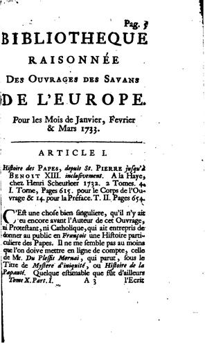 Cover for Bibliothèque raisonnée des ouvrages des savans de l'Europe