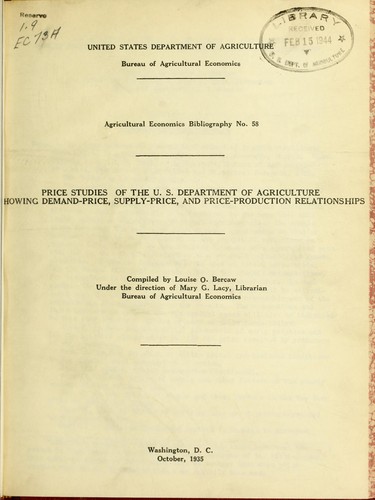 Cover for Price studies of the U.S. Department of Agriculture showing demand-price, supply-price and price-production relationships