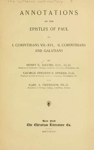 Cover for Annotations on the Epistles of Paul to I. Cortinthians VII-XVI, II. Corinthians and Galatians