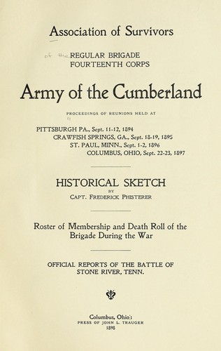 Cover for Proceedings of reunions held at Pittsburgh, Pa., ... Crawfish Springs, Ga., ... St. Paul, Minn., ... Columbus, Ohio, ...