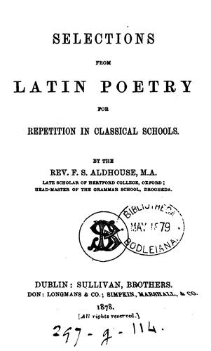 Cover for SELECTIONS FROM LATIN POETRY FOR REPETITION IN CLASSICAL SCHOOLS