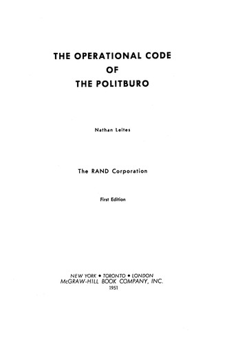 Cover for The operational code of the Politburo