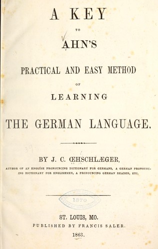 Cover for A key to Ahn's practical and easy method of learning the German language