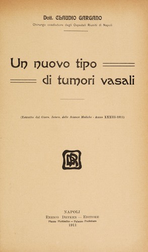 Cover for Un nuovo tipo di tumori vasali