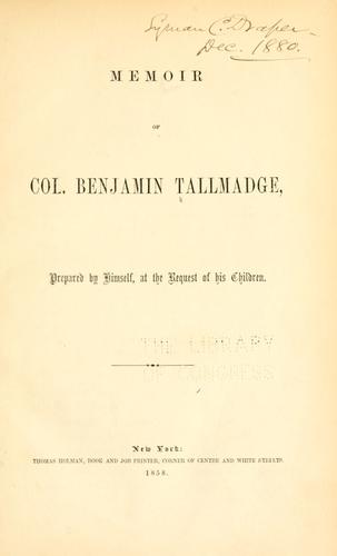 Cover for Memoir of Col. Benjamin Tallmadge