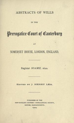 Cover for Abstracts of wills in the Prerogative court of Canterbury at Somerset house, London, England.