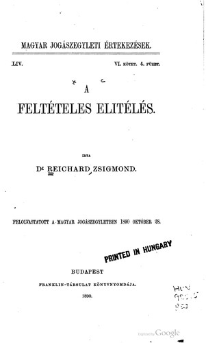 Cover for A feltételes elitélés