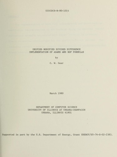 Cover for Unified modified divided difference implementation of Adams and BDF formulas