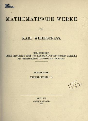 Cover for Mathematische Werke von Karl Weierstrass.